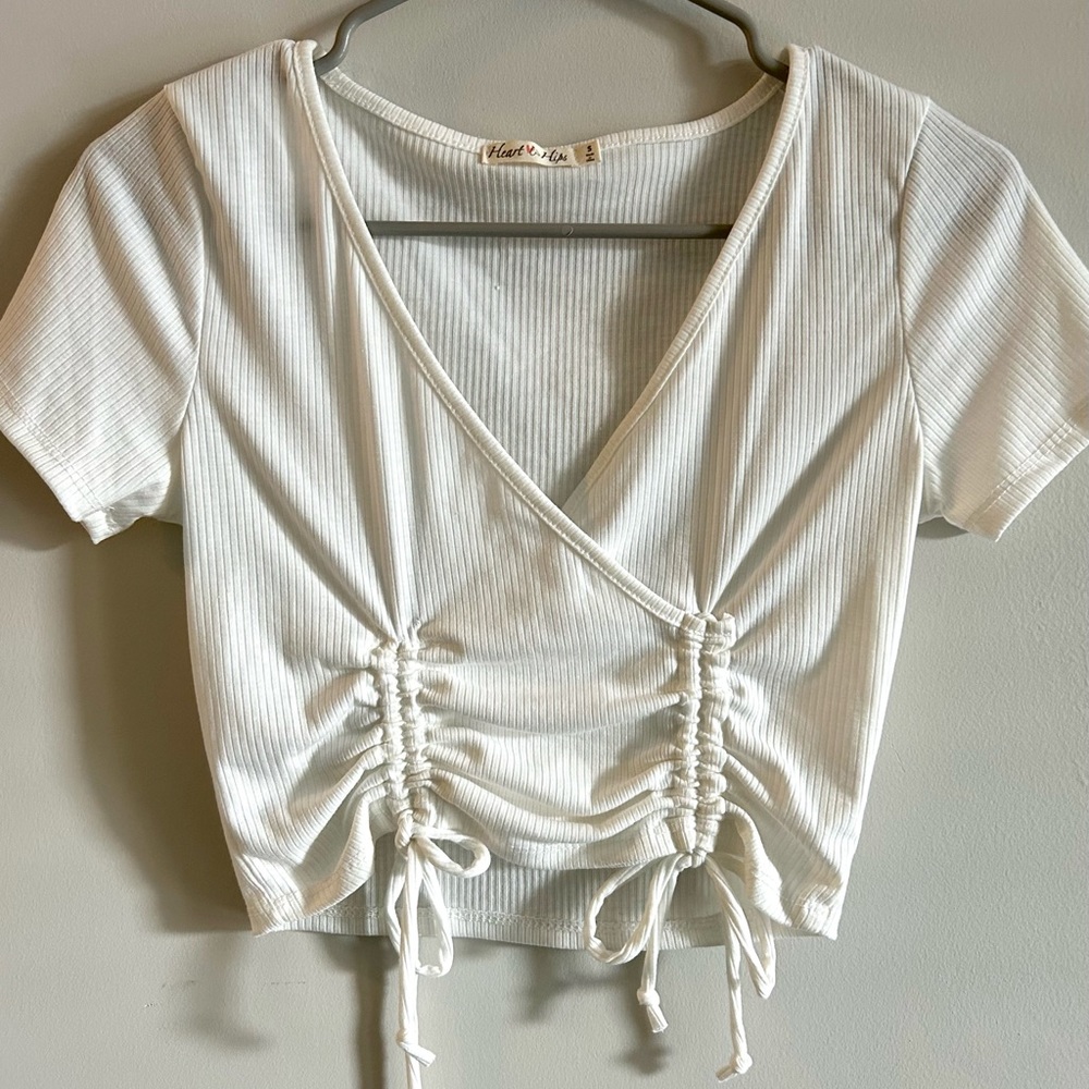 White Ribbed Tie Crop Top